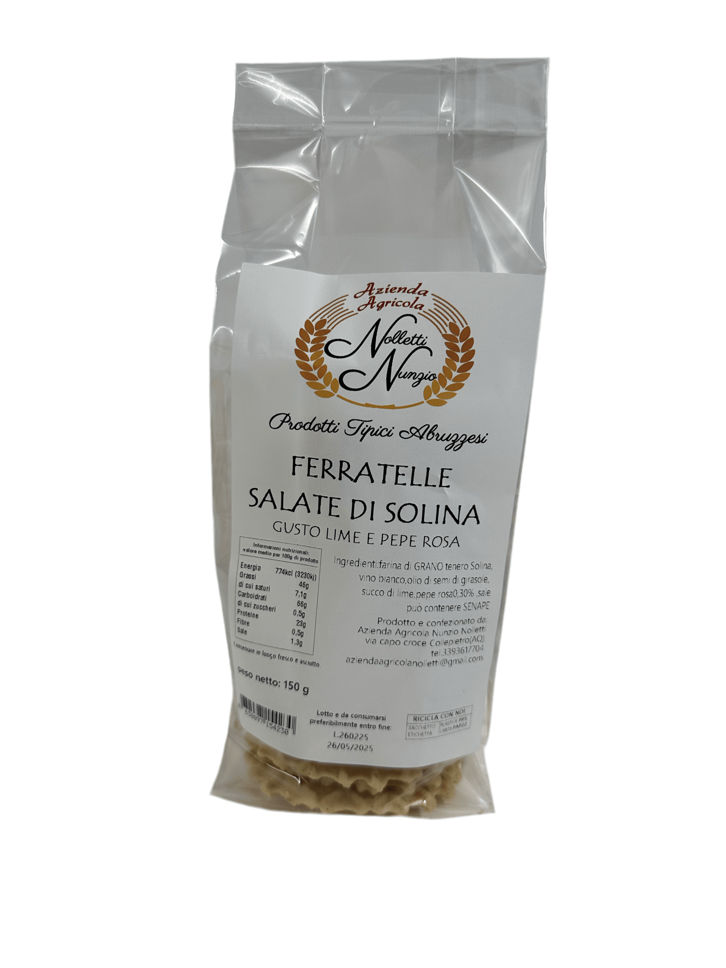 Ferratelle salate di Solina gusto Lime e pepe rosa 150g - Shop Azienda Agricola Nunzio Nolletti