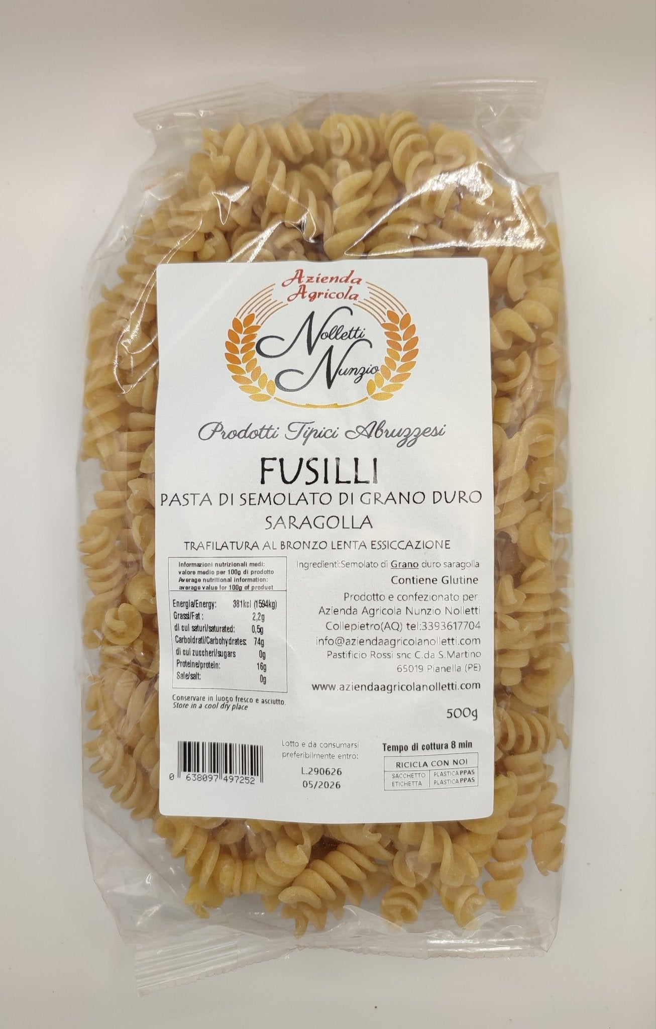 Fusilli di Grano Duro Saragolla 500g - Shop Azienda Agricola Nunzio Nolletti