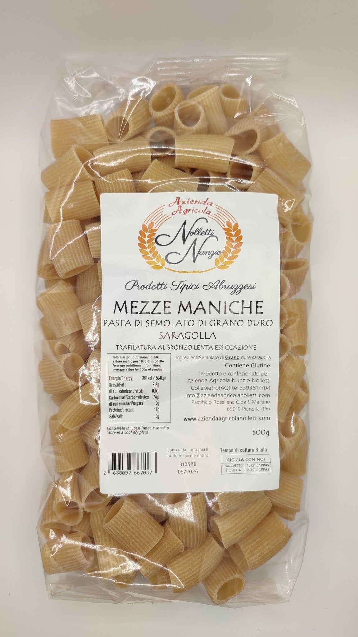 Mezze Maniche di Grano duro Saragolla 500g - Shop Azienda Agricola Nunzio Nolletti