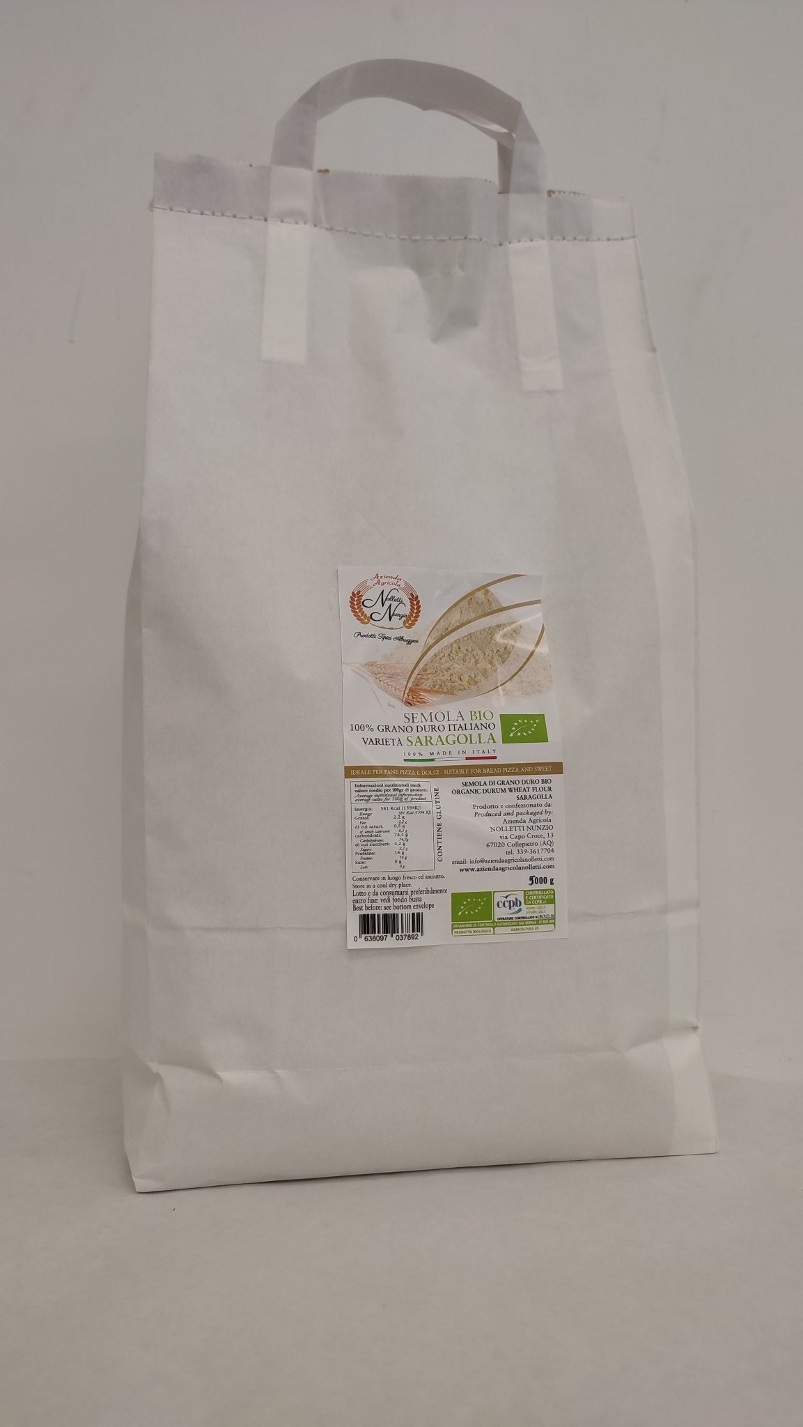 Semola di Grano Duro Saragolla BIO 5 kg - Shop Azienda Agricola Nunzio Nolletti